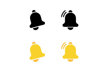 Set of Notification Bell Icons – Black and Yellow Alert Symbols in Static and Ringing States