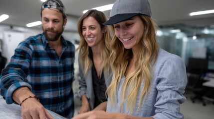 Obraz premium Group of young professionals collaborating and discussing planning in modern office environment