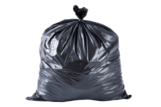 A full black trash bag ready for disposal waste removal cleanup