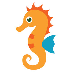 Cartoon orange seahorse with blue fin simple vector illustration design © AIGen Studio