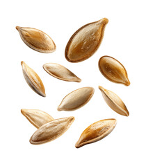 Obraz premium A Collection of Naturally Shaped Pumpkin Seeds with Varying Tones and Textures, Perfect for Culinary and Decorative Uses, Isolated on Transparent and White Background