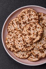 Matzah wheat bread for the Jewish holiday of passover. Kosher matzo bread