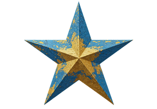 Rustic blue and gold star, distressed texture.