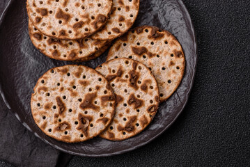 Matzah wheat bread for the Jewish holiday of passover. Kosher matzo bread