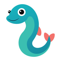 Cute friendly blue sea serpent cartoon character for childrens illustration vector