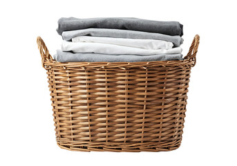 Obraz premium Folded clothes in a wicker laundry basket.