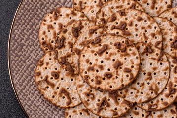 Matzah wheat bread for the Jewish holiday of passover. Kosher matzo bread