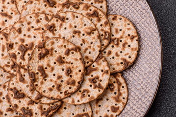 Matzah wheat bread for the Jewish holiday of passover. Kosher matzo bread