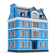 Blue building with windows isolated on white background