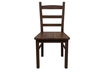 Simple wooden chair, dark brown, isolated on black background.
