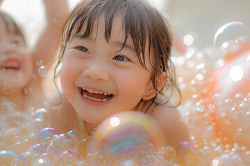 Joyful kids having the blast as they engage in the delightful water bubble playtime, filled with laughter and excitement