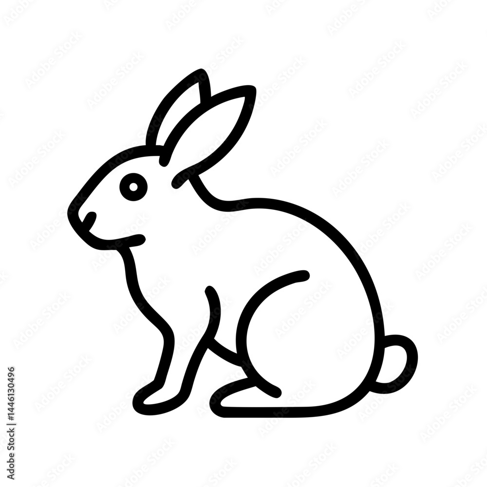 Poster rabbit side profile illustration on transparent background for web and graphic design