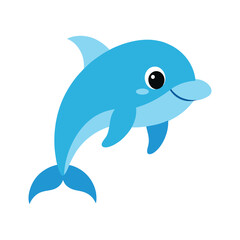 Cute blue dolphin cartoon illustration for children designs and educational material