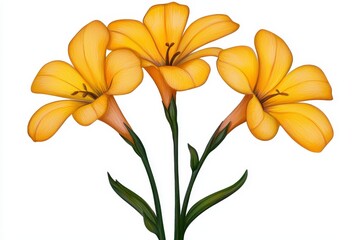 Obraz premium Three Vibrant Yellow Flowers on White Background