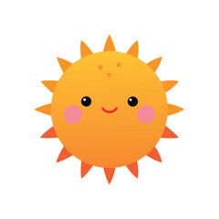 Cheerful smiling sun cartoon illustration with pink cheeks isolated on white