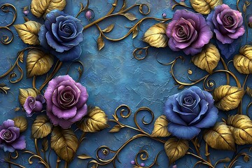 Elegant blue and purple roses with gold vines