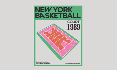 Basketball college league. Basketball court abstract art. New york athletic club graphic print design for t shirt. Basketball sport club vector t-shirt design.