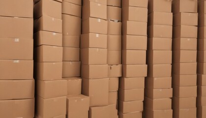 Neatly stacked brown cardboard boxes, ready for pickup ,  recycling,  eco
