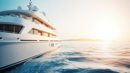 Luxury yacht cruising at sunset