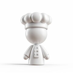Stylized, white chef figure icon stands on a plain background.