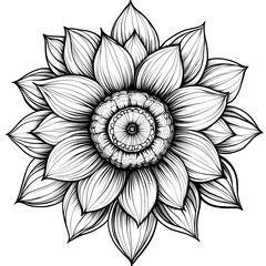 Fototapeta premium Zen sunflower mandala printable featuring detailed line work for peaceful coloring therapy, nature artwork, and crafts