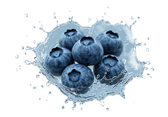 Fresh blueberries splashing in water