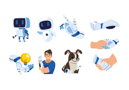 Colorful Futuristic Human Interaction Artificial Intelligence Illustration Set