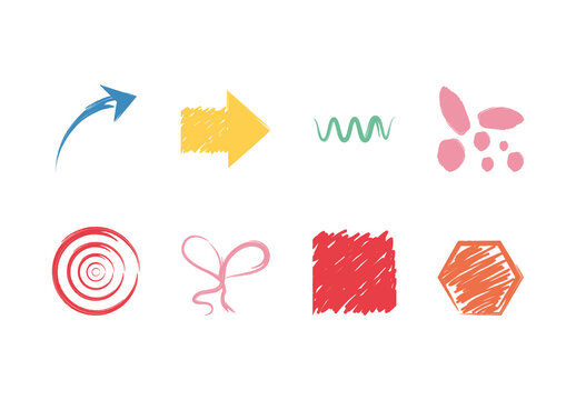 Colorful Minimal Hand Drawn Geometric Shapes Icons Set