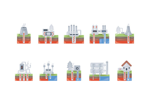 Colorful Clean Renewable Energy Source Icons Set