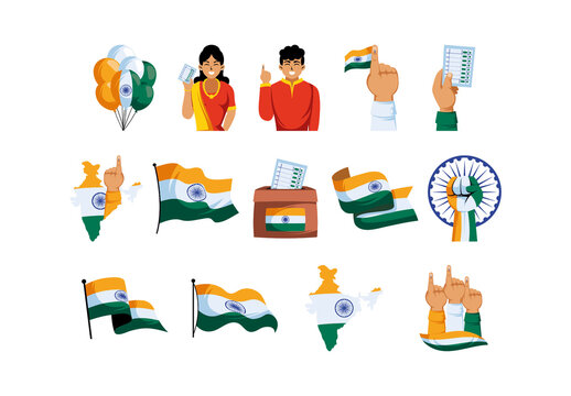 Patriotic Civic Participation India Election Icons Set