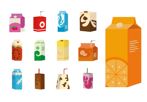 Colorful Assorted Juice Box Packaging Illustration Set