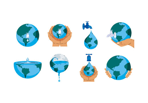 Blue Conservation Save Clean World Water Day Illustration Set