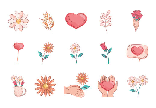 Pink And Beige Floral Celebration Illustration Set