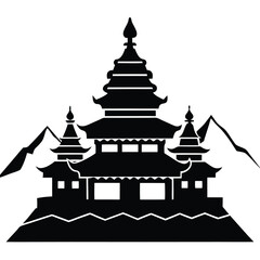 Serene Mountaintop Temple A Black and White Illustration