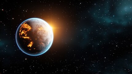 Fototapeta premium Burning Planet Earth Sunrise in Space