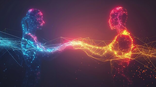 figures Abstract representation of empathy glowing lines of connection oxytocin concept flowing between two simplified human
