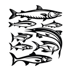 Fish Silhouette Collection Diverse Aquatic Species Swimming in Monochrome Harmony Pattern