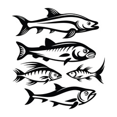 Fish Silhouette Set, Abstract Fish Collection, Black and White Fish Symbol Shapes