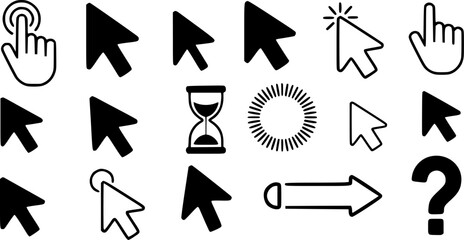 Collection of Black and White Computer Icons and Symbols