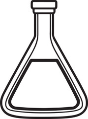 laboratory flask line art, black outline, vector and illustration, coloring book page line art drawing