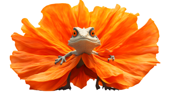 Cute lizard in a vibrant orange flower blossom whimsical digital art illustration - Powered by Adobe
