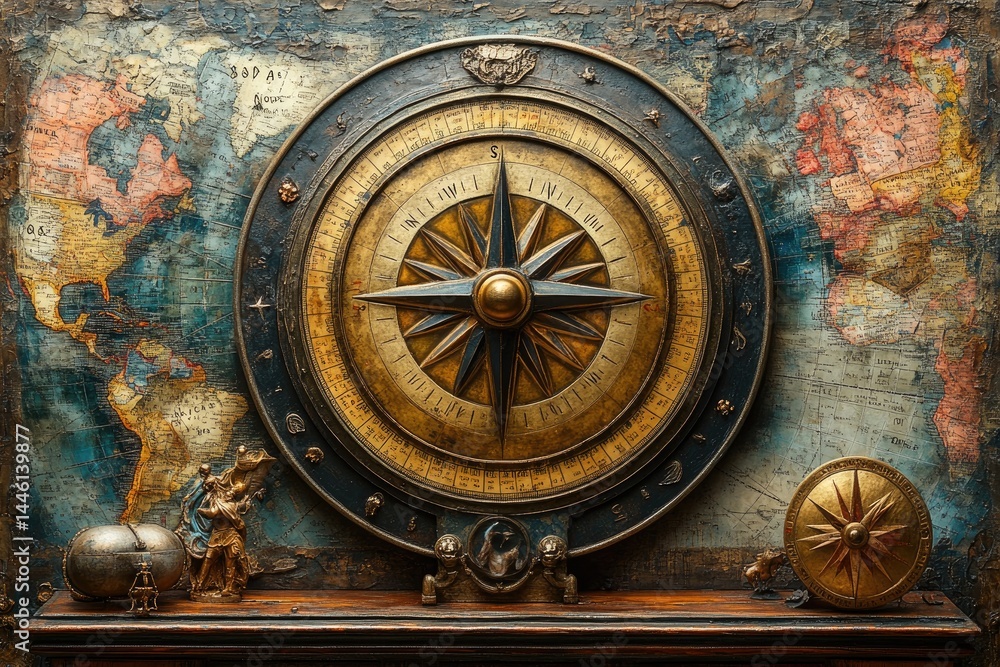 Wall mural an ornate compass and map display highlighting nautical navigation and exploration