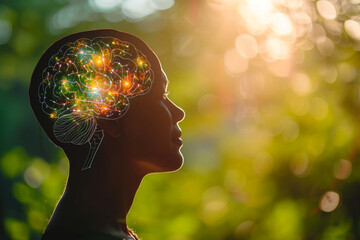 On World Mental Health Day, embrace mental growth and positive thinking by clearing your mind and nurturing love for yourself, symbolized by the silhouette of the mans head with the brain and gear   