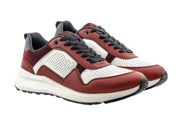 Stylish burgundy and white leather sneakers perfect for a casual yet chic look Clean white