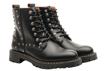 Stylish Black Studded Lace Up Boots Chic Autumn Footwear Detailed Close up Shot