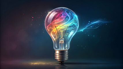 Stylized light bulb with vibrant swirling colors