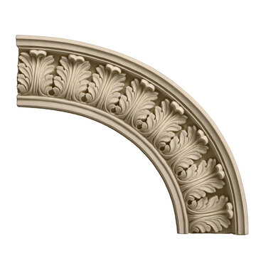 Ornate classical architectural element a quarter round decorative molding segment featuring intricate acanthus leaf relief carving.