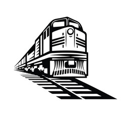 Black and White Stylized Train Engine on Tracks Approaching Perspective View © Shipon