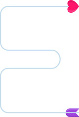 A colorful cupid's arrow with a heart-shaped tip, following an E-shaped curve.