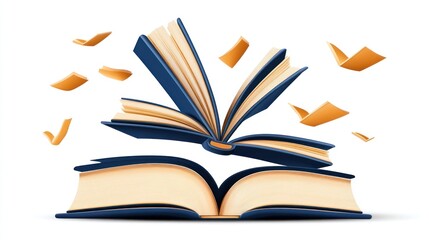 Naklejka premium Open Book With Pages Flying Upward